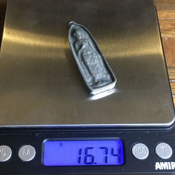 Vintage Pewter Relief Pendant | Arched Spiritual Figure | 70s Folk Style - Picture 3 of 6